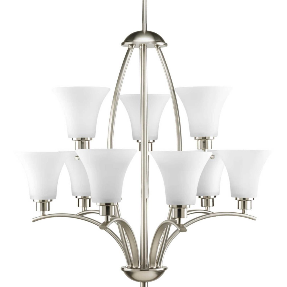 Progress Lighting-P4492-09-Joy - Chandeliers Light - 9 Light in Transitional and Traditional style - 28 Inches wide by 27.75 Inches high Brushed Nickel  Brushed Nickel Finish with White Etched Glass