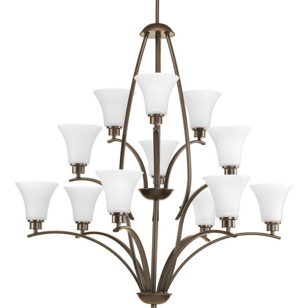 Progress Lighting-P4497-20W-Joy - Chandeliers Light - 12 Light in Transitional and Traditional style - 38 Inches wide by 39.63 Inches high Antique Bronze  Brushed Nickel Finish with Etched Glass