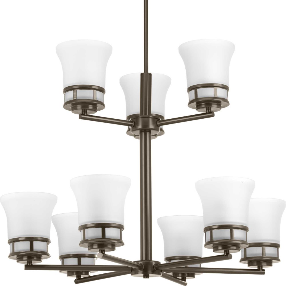 Progress Lighting-P4614-20-Cascadia - Chandeliers Light - 9 Light in Coastal style - 30 Inches wide by 21.88 Inches high Antique Bronze  Antique Bronze Finish with Etched Glass