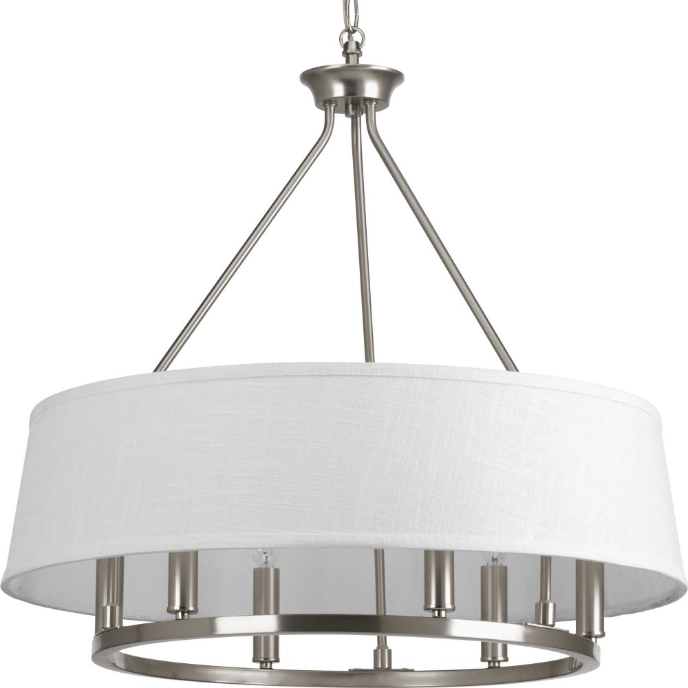 Progress Lighting-P4618-09-Cherish - Chandeliers Light - 6 Light in Coastal style - 24 Inches wide by 22.38 Inches high Brushed Nickel  Antique Bronze Finish with White Linen Shade