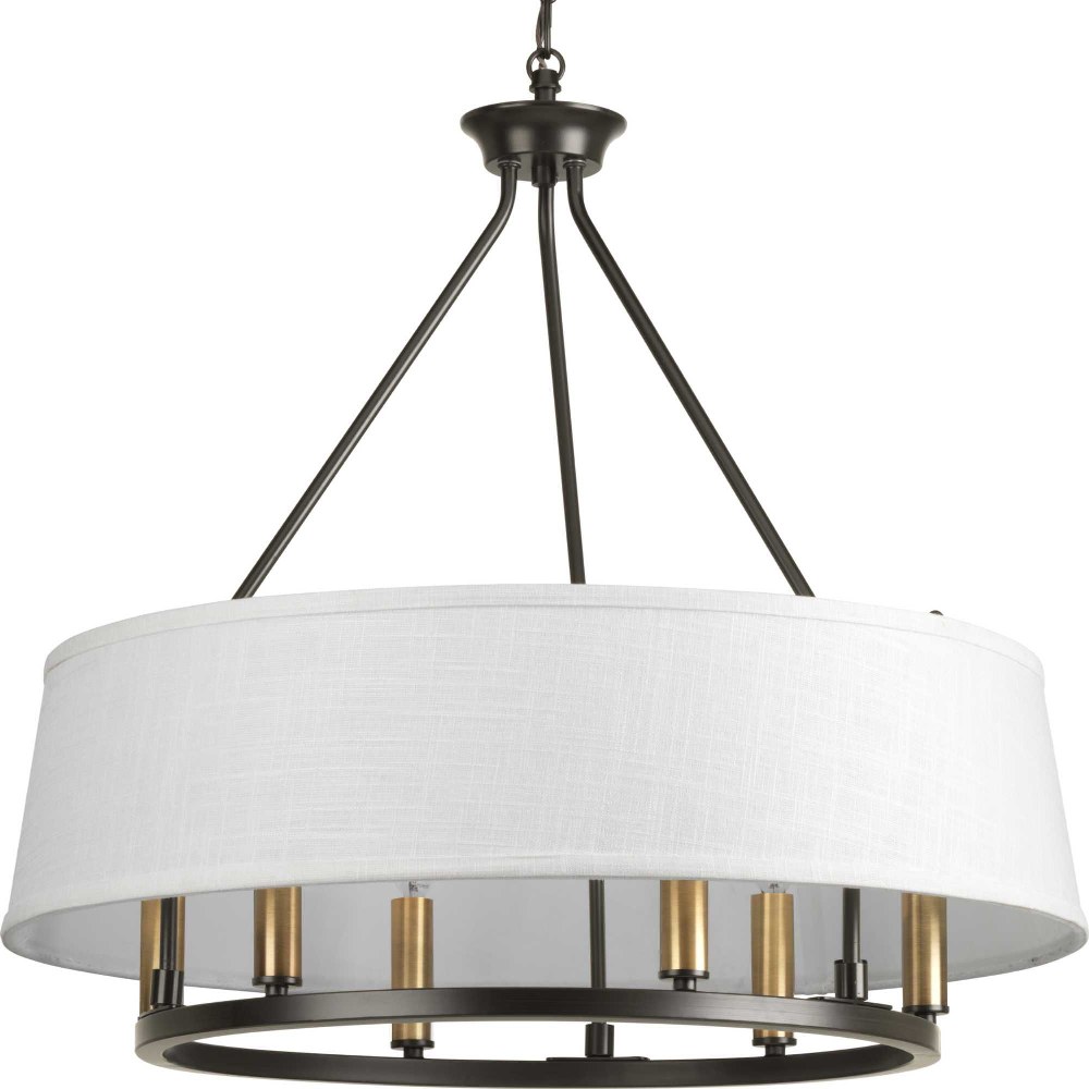 Progress Lighting-P4618-20-Cherish - Chandeliers Light - 6 Light in Coastal style - 24 Inches wide by 22.38 Inches high Antique Bronze  Antique Bronze Finish with White Linen Shade