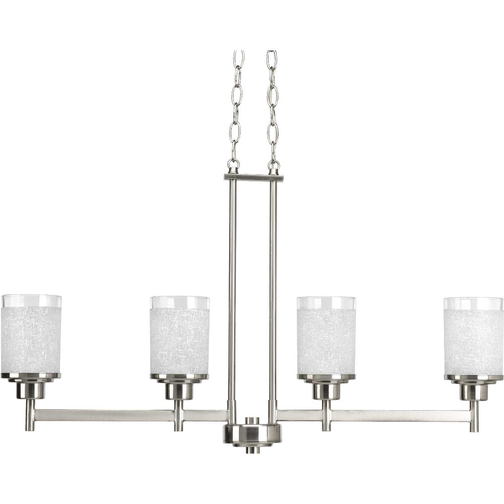 Progress Lighting-P4619-09-Alexa - 19.8125 Inch Height - Chandeliers Light - 4 Light - Line Voltage Brushed Nickel  Brushed Nickel Finish with Clear Glass with Etched Linen Shade