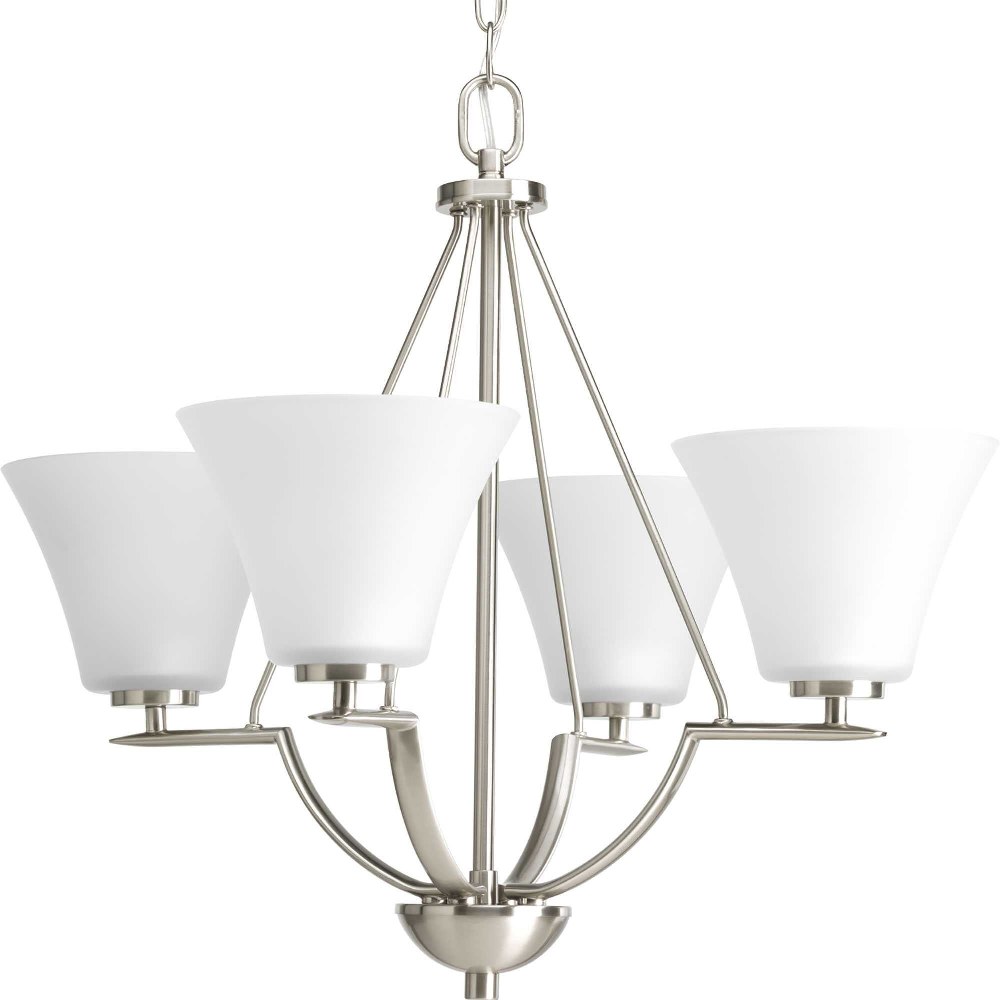 Progress Lighting-P4622-09-Bravo - Chandeliers Light - 4 Light in Modern style - 24 Inches wide by 21 Inches high Brushed Nickel  Brushed Nickel Finish with White Etched Glass