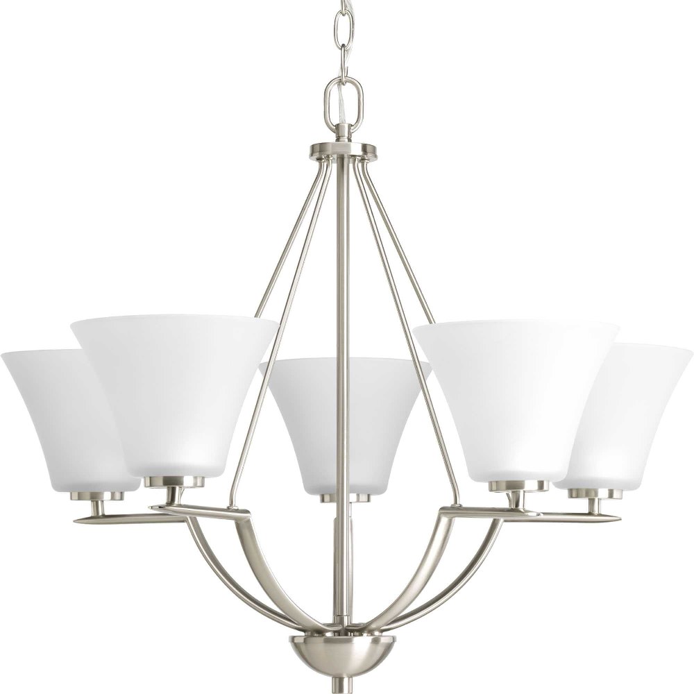 Progress Lighting-P4623-09-Bravo - 23 Inch Height - Chandeliers Light - 5 Light - Line Voltage Brushed Nickel Etched Brushed Nickel Finish with White Etched Glass