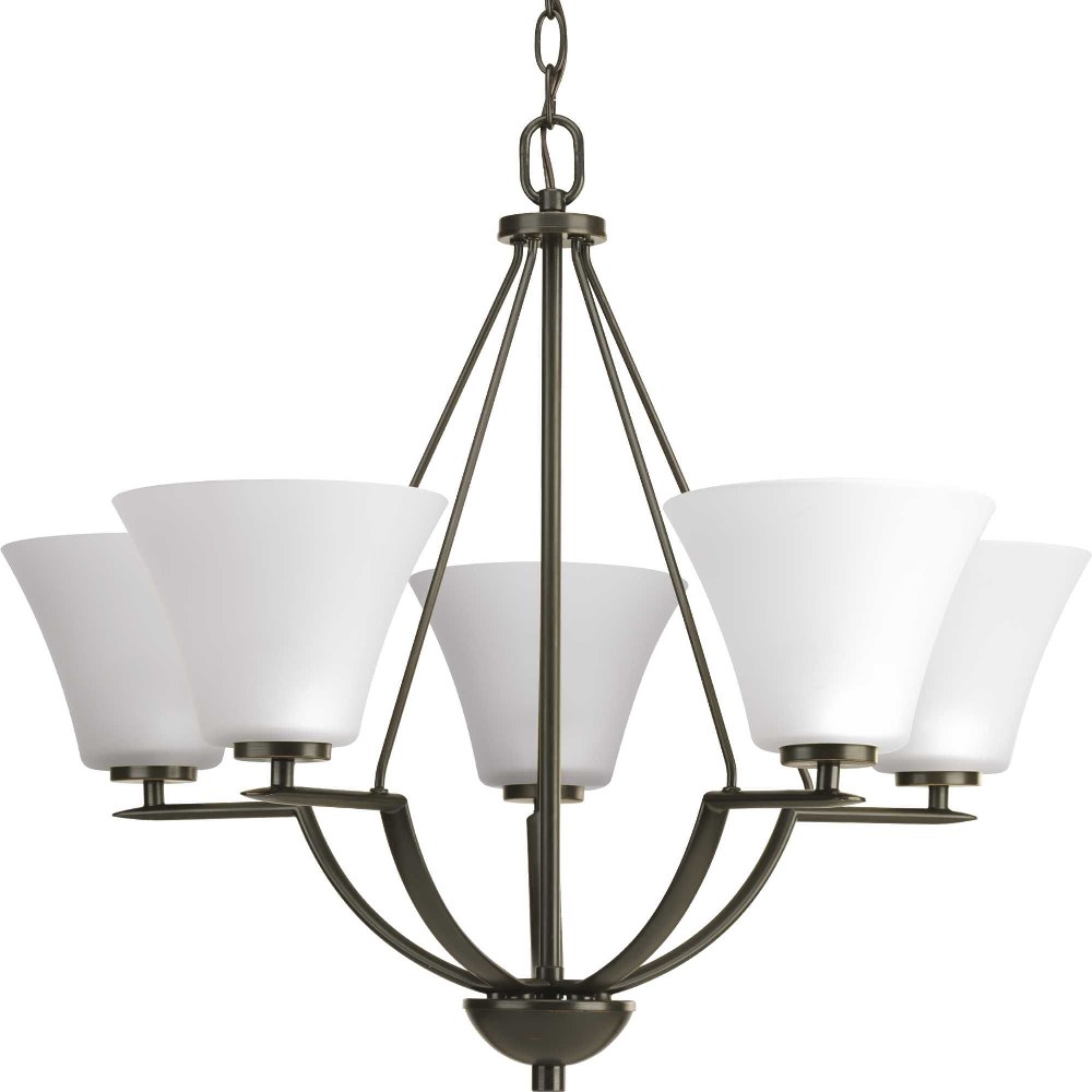 Progress Lighting-P4623-20W-Bravo - 23 Inch Height - Chandeliers Light - 5 Light - Line Voltage Antique Bronze Etched Brushed Nickel Finish with White Etched Glass