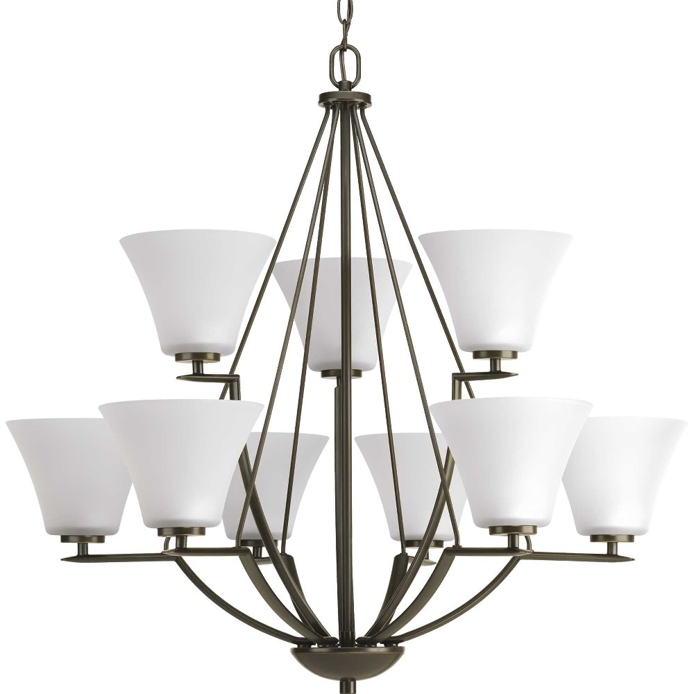 Progress Lighting-P4625-20W-Bravo - Chandeliers Light - 9 Light in Modern style - 32 Inches wide by 31 Inches high Antique Bronze  Brushed Nickel Finish with White Etched Glass