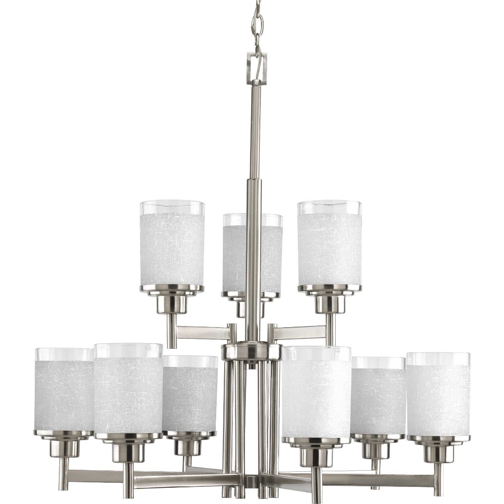 Progress Lighting-P4626-09-Alexa - Chandeliers Light - 9 Light in Modern style - 28 Inches wide by 28.5 Inches high Brushed Nickel  Brushed Nickel Finish with Etched Glass