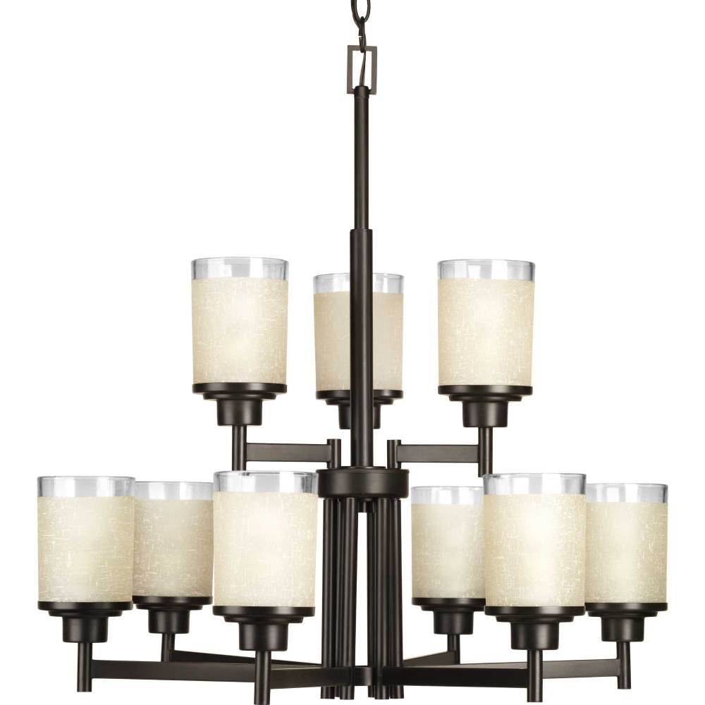 Progress Lighting-P4626-20-Alexa - Chandeliers Light - 9 Light in Modern style - 28 Inches wide by 28.5 Inches high Antique Bronze  Brushed Nickel Finish with Etched Glass