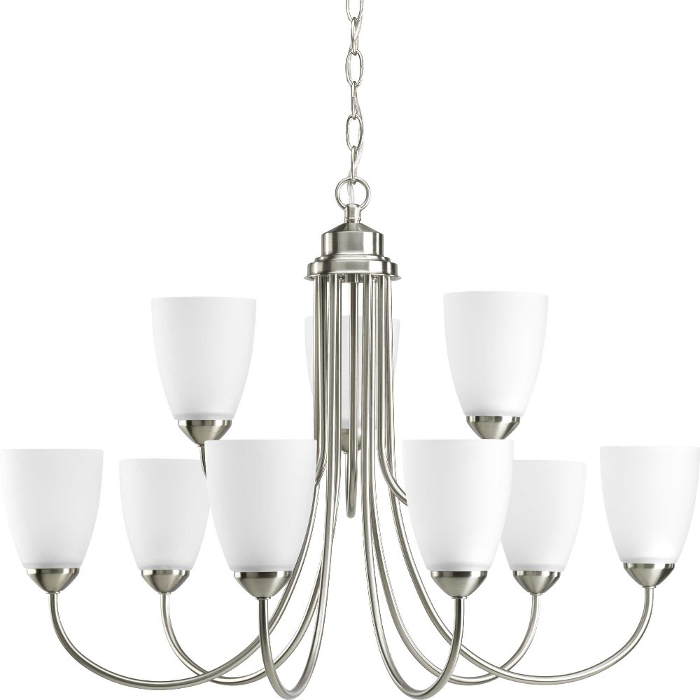 Progress Lighting-P4627-09-Gather - 20.5 Inch Height - Chandeliers Light - 9 Light - Line Voltage Brushed Nickel  Antique Bronze Finish with Etched Glass