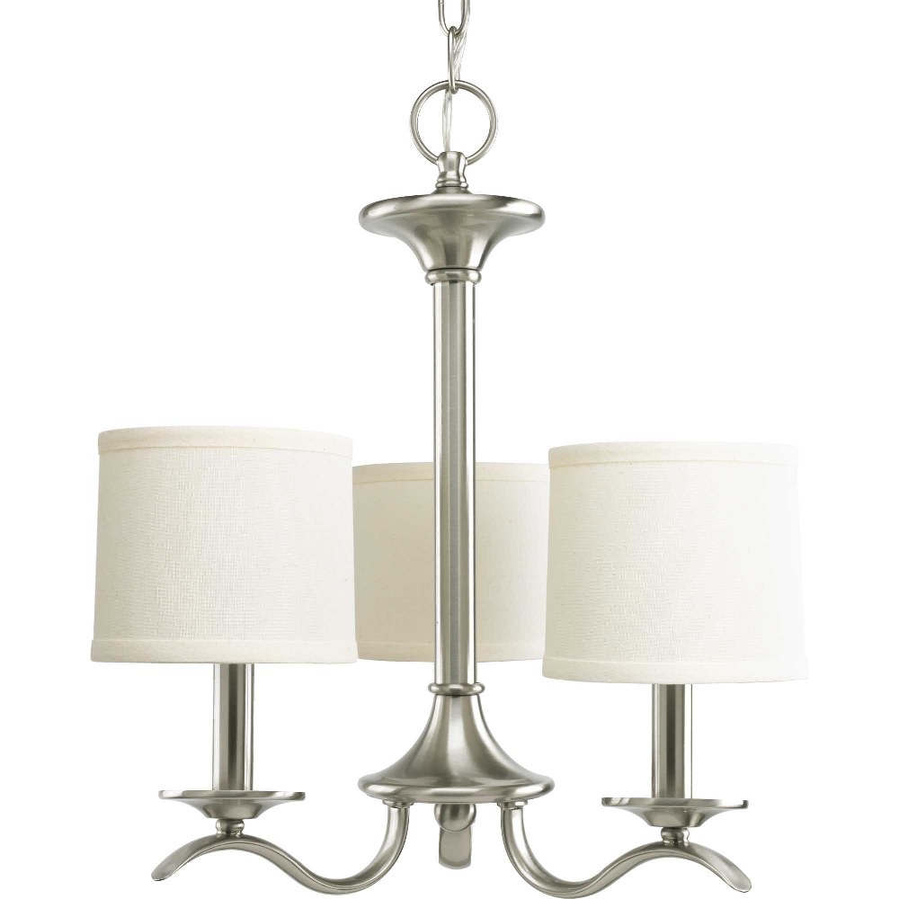 Progress Lighting-P4632-09-Inspire - Chandeliers Light - 3 Light - Drum Shade in Transitional and Traditional style - 16.81 Inches wide by 18 Inches high Brushed Nickel  Antique Bronze Finish withWhit