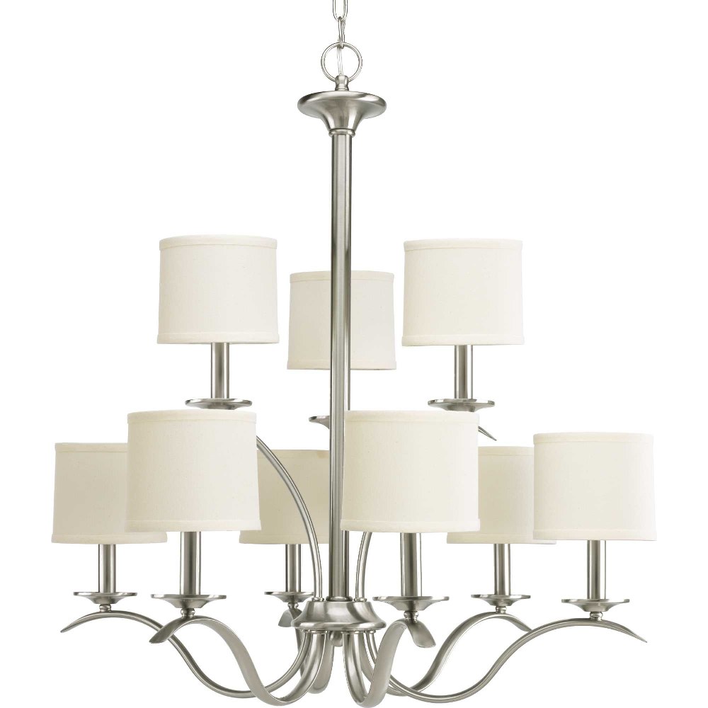 Progress Lighting-P4638-09-Inspire - Chandeliers Light - 9 Light - Drum Shade in Transitional and Traditional style - 29.38 Inches wide by 31 Inches high Brushed Nickel  Antique Bronze Finish withWhit