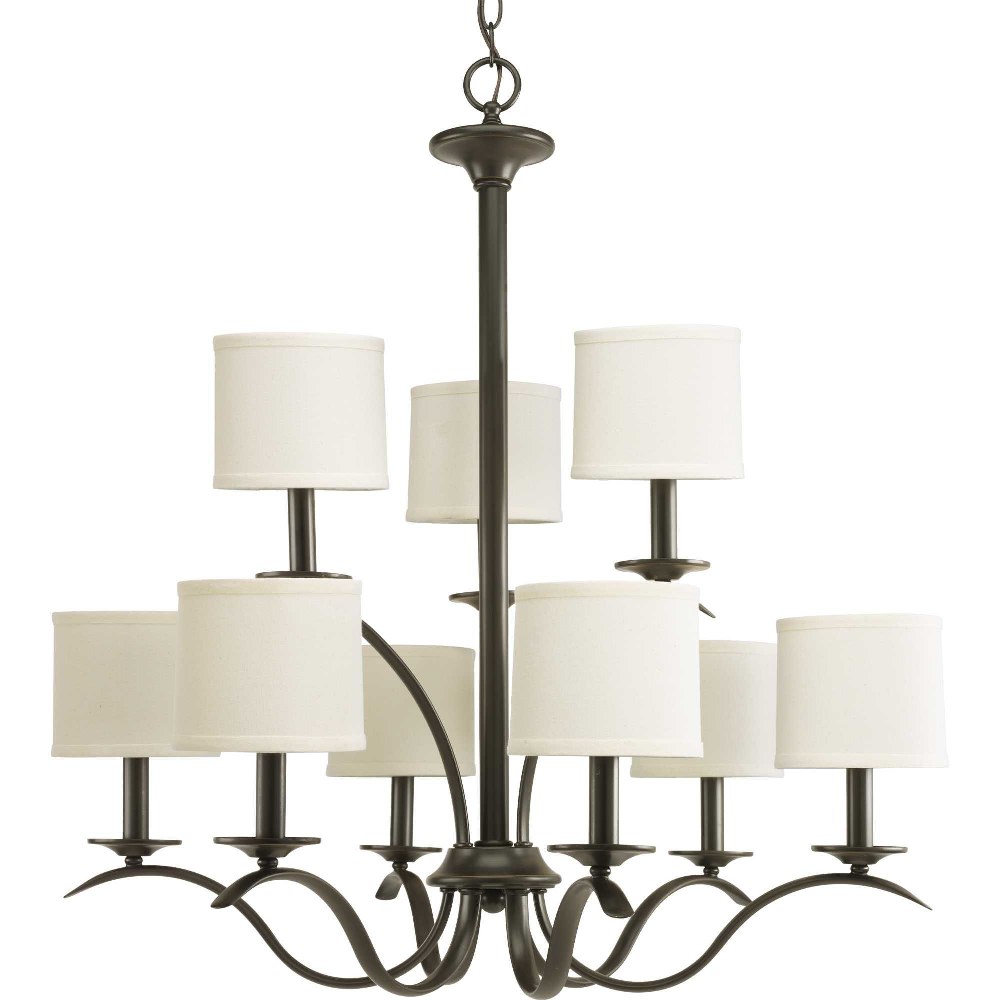 Progress Lighting-P4638-20-Inspire - Chandeliers Light - 9 Light - Drum Shade in Transitional and Traditional style - 29.38 Inches wide by 31 Inches high Antique Bronze  Antique Bronze Finish withWhit