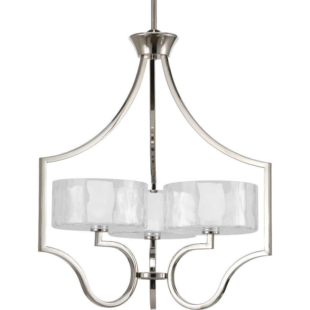 Progress Lighting-P4644-104WB-Caress - 24.5 Inch Height - Chandeliers Light - 3 Light - Line Voltage   Polished Nickel Finish with Etched Glass