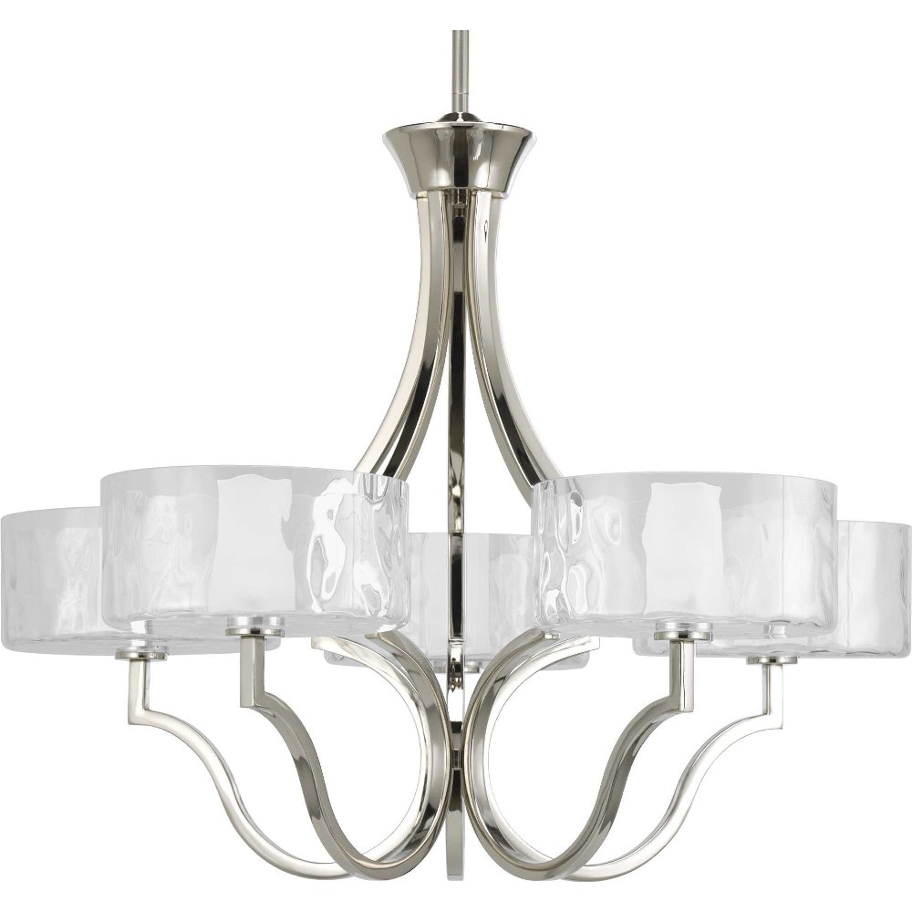 Progress Lighting-P4645-104WB-Caress - Chandeliers Light - 5 Light in Luxe and New Traditional style - 27 Inches wide by 22 Inches high   Polished Nickel Finish with Etched Glass