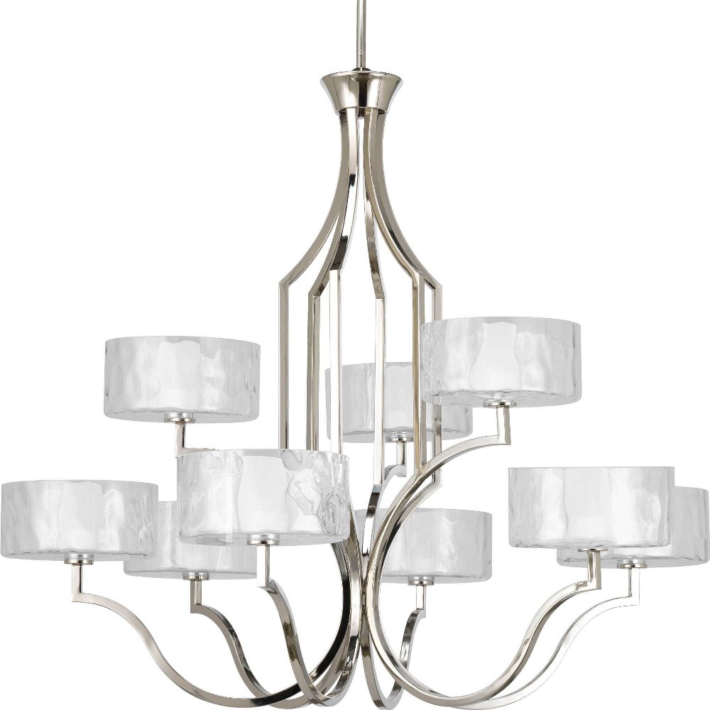 Progress Lighting-P4646-104WB-Caress - Chandeliers Light - 9 Light in Luxe and New Traditional style - 36.63 Inches wide by 33.63 Inches high   Polished Nickel Finish with Etched Glass