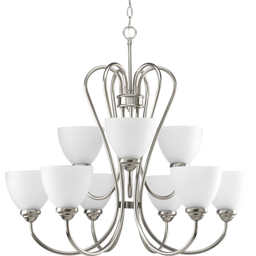 Progress Lighting-P4668-09-Heart - Chandeliers Light - 9 Light in Farmhouse style - 29.81 Inches wide by 27.75 Inches high Brushed Nickel  Antique Bronze Finish with Etched Opal Glass