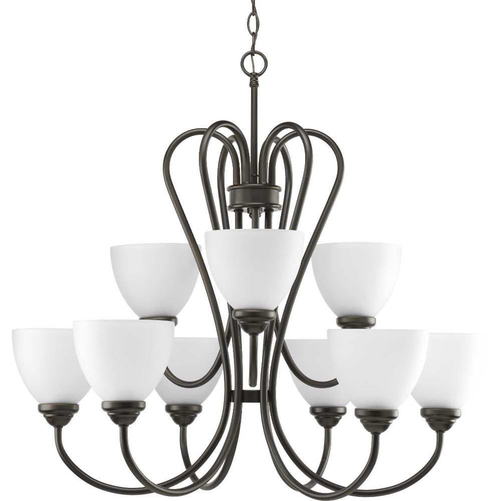 Progress Lighting-P4668-20-Heart - Chandeliers Light - 9 Light in Farmhouse style - 29.81 Inches wide by 27.75 Inches high Antique Bronze  Antique Bronze Finish with Etched Opal Glass