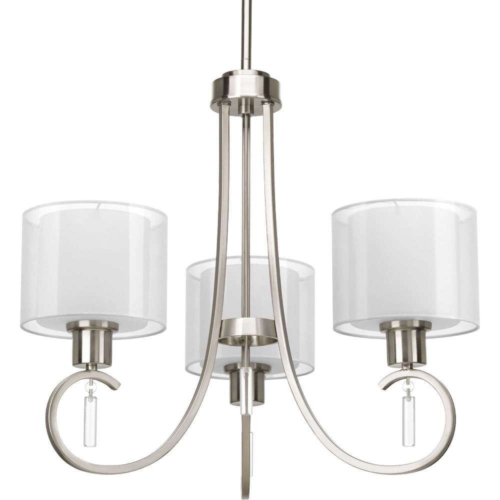 Progress Lighting-P4695-09-Invite - Chandeliers Light - 3 Light in New Traditional and Transitional style - 22 Inches wide by 19.75 Inches high   Brushed Nickel Finish with White Glass with Silk Mylar