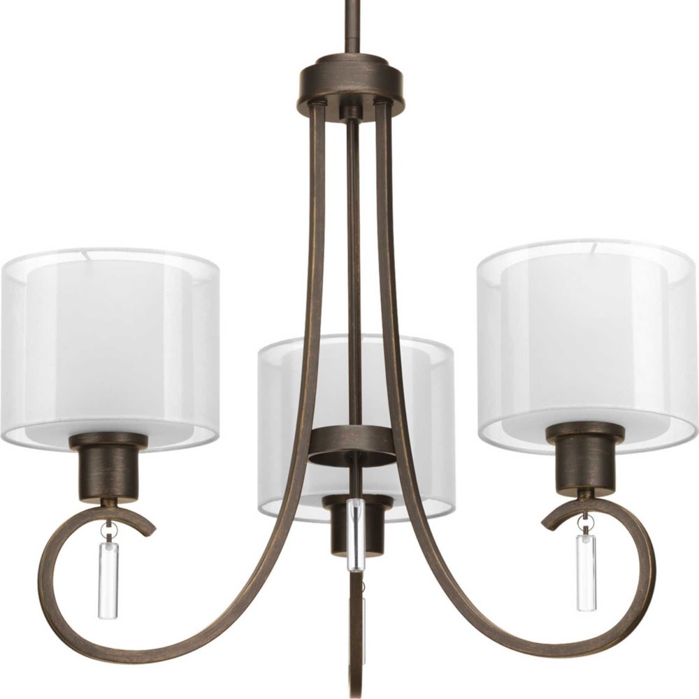 Progress Lighting-P4695-20-Invite - 19.75 Inch Height - Chandeliers Light - 3 Light - Line Voltage   Antique Bronze Finish with White Glass with Silk Mylar Shade