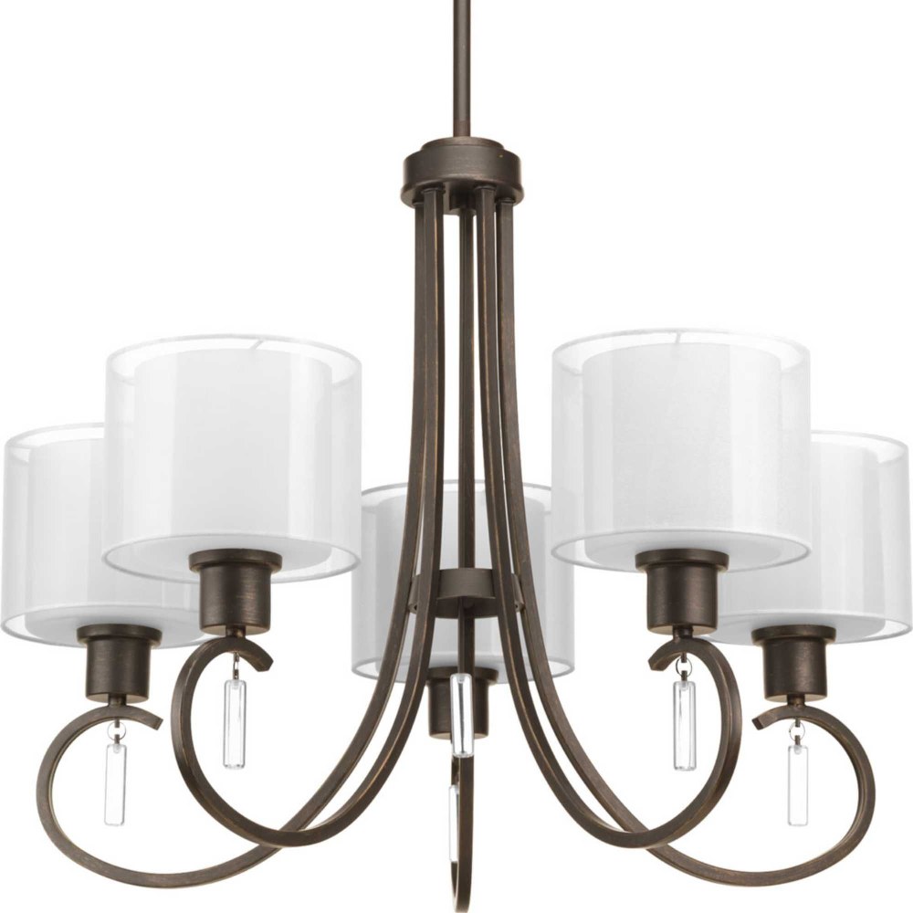 Progress Lighting-P4696-20-Invite - Chandeliers Light - 5 Light in New Traditional and Transitional style - 25.25 Inches wide by 20.75 Inches high   Antique Bronze Finish with White Glass with Silk My