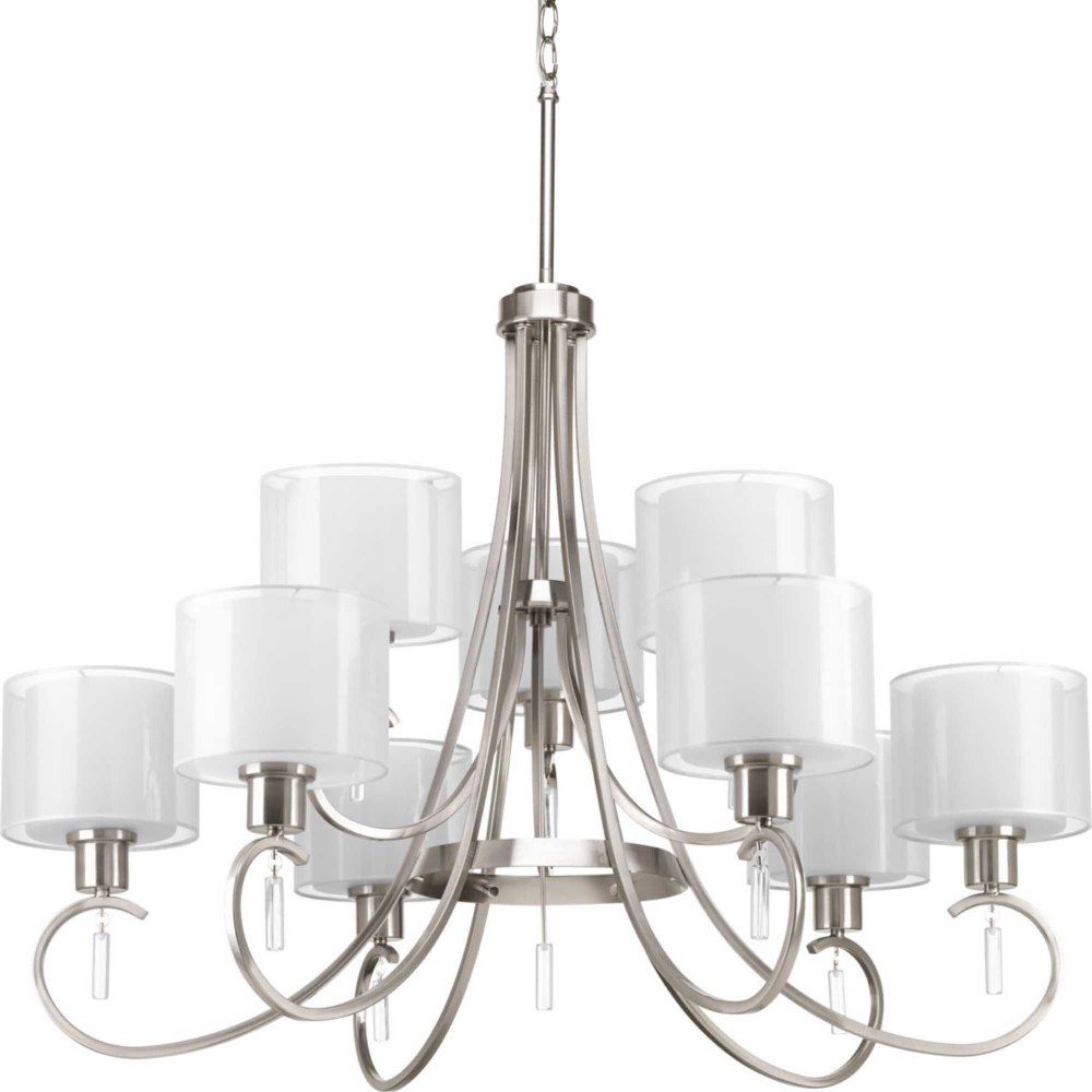 Progress Lighting-P4697-09-Invite - Chandeliers Light - 9 Light in New Traditional and Transitional style - 35.63 Inches wide by 26.5 Inches high Brushed Nickel  Antique Bronze Finish with White Glass