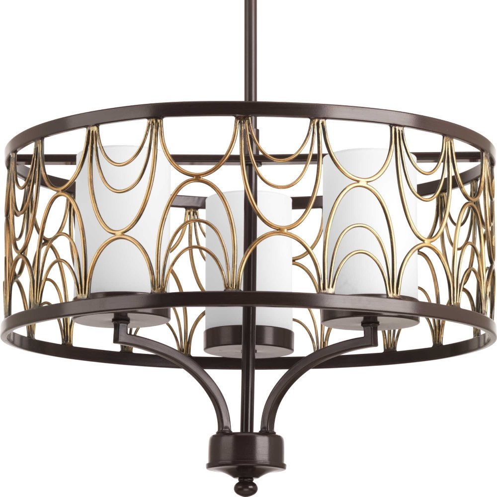 Progress Lighting-P4699-20-Cirrine - Chandeliers Light - 3 Light in Bohemian and Transitional style - 18 Inches wide by 13.5 Inches high   Antique Bronze Finish with Etched White Glass