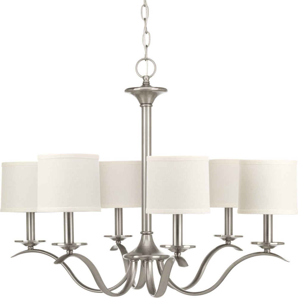 Progress Lighting-P4739-09-Inspire - Chandeliers Light - 6 Light in Transitional and Traditional style - 30 Inches wide by 22 Inches high Brushed Nickel  Antique Bronze Finish with Etched White Linen 