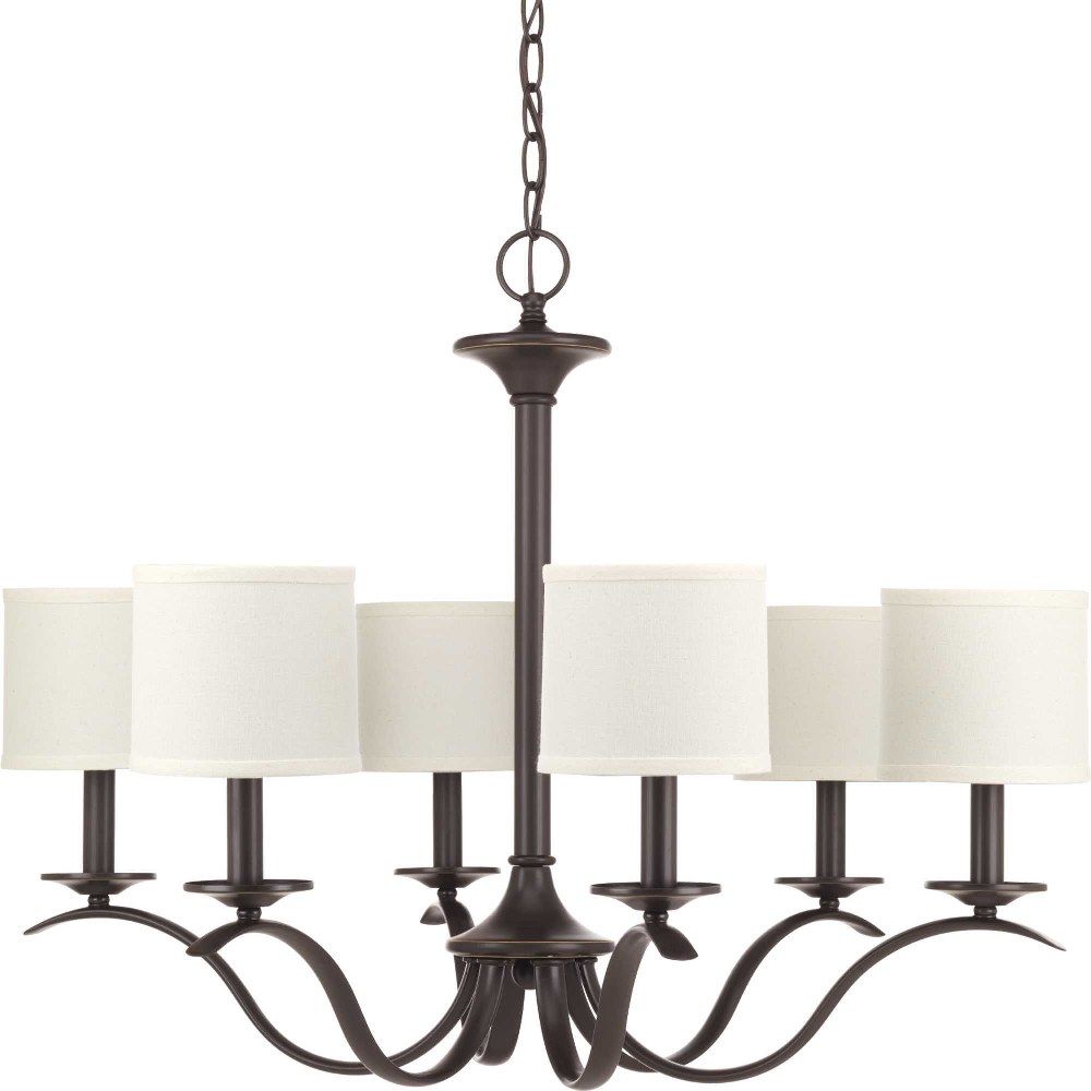 Progress Lighting-P4739-20-Inspire - Chandeliers Light - 6 Light in Transitional and Traditional style - 30 Inches wide by 22 Inches high Antique Bronze  Antique Bronze Finish with Etched White Linen 