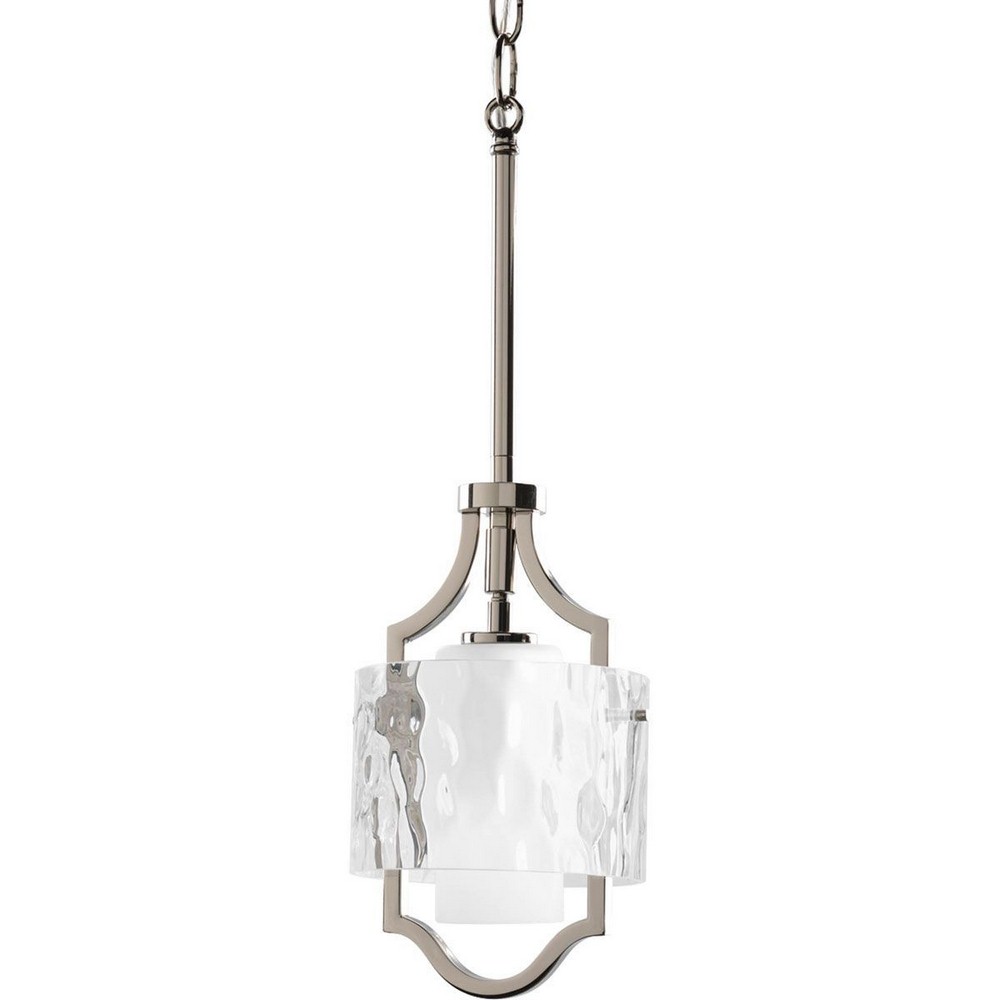 Progress Lighting-P5044-104WB-Caress - 11 Inch Height - Pendants Light - 1 Light - Line Voltage   Polished Nickel Finish with Clear/Etched Opal Glass