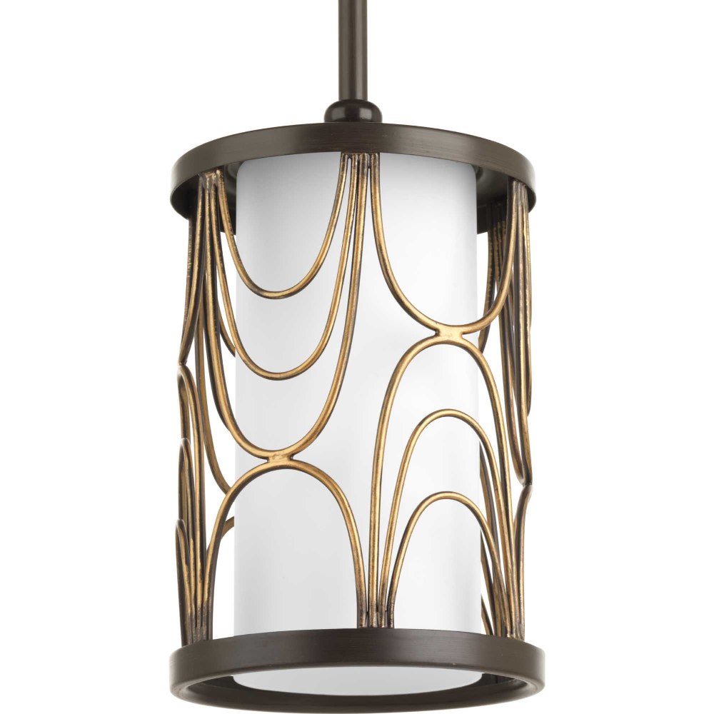 Progress Lighting-P5082-20-Cirrine - Pendants Light - 1 Light in Bohemian and Transitional style - 6 Inches wide by 9.75 Inches high   Antique Bronze Finish with Etched White Glass