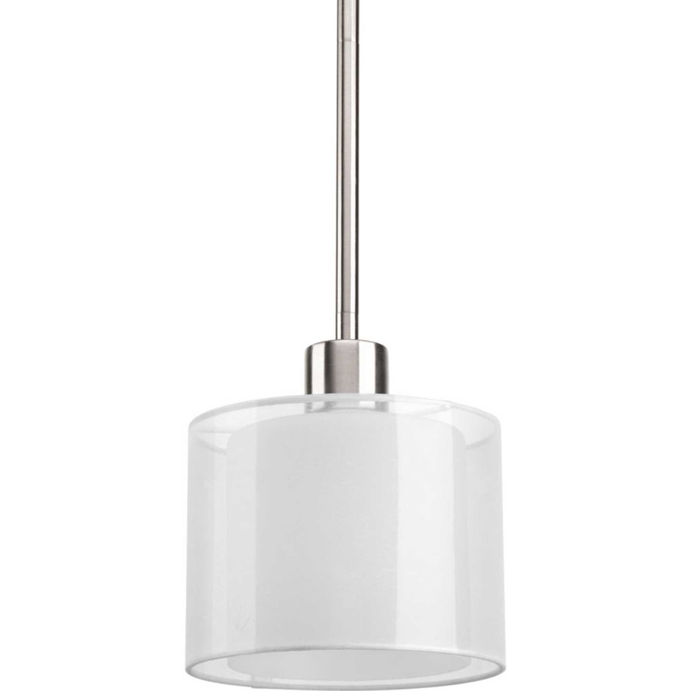 Progress Lighting-P5110-09-Invite - 7.375 Inch Height - Pendants Light - 1 Light - Line Voltage   Brushed Nickel Finish with White Glass with Silk Mylar Shade