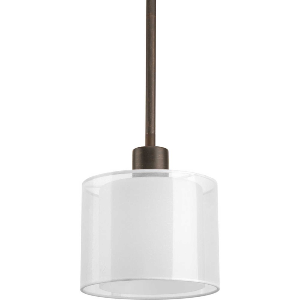 Progress Lighting-P5110-20-Invite - Pendants Light - 1 Light in New Traditional and Transitional style - 6.5 Inches wide by 7.38 Inches high   Antique Bronze Finish with White Glass with Silk Mylar Sh