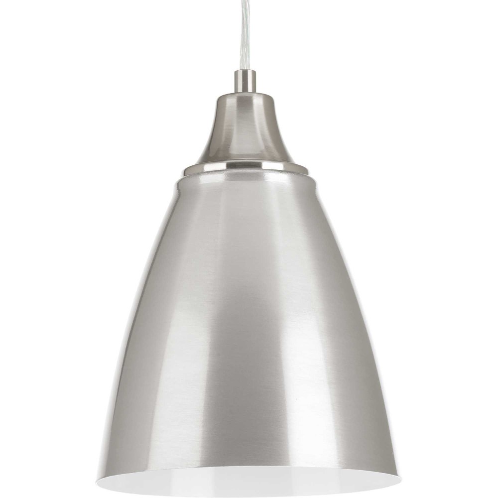 Progress Lighting-P5175-0930K9-Pure Pendant 1 Light Satin Aluminum/Painted White in Coastal style - 6.5 Inches wide by 8.88 Inches high   Pure Pendant 1 Light Satin Aluminum/Painted White in Coastal s