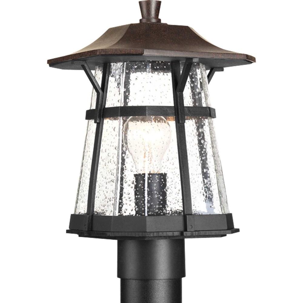 Progress Lighting-P5479-84-Derby - Outdoor Light - 1 Light in Modern Craftsman and Rustic style - 8.5 Inches wide by 13.38 Inches high   Espresso Finish with Water Seeded Glass