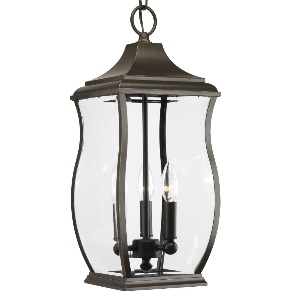 Progress Lighting-P5504-108-Township - 19.75 Inch Height - Outdoor Light - 3 Light - Line Voltage - Damp Rated   Oil Rubbed Bronze Finish with Clear Beveled Glass