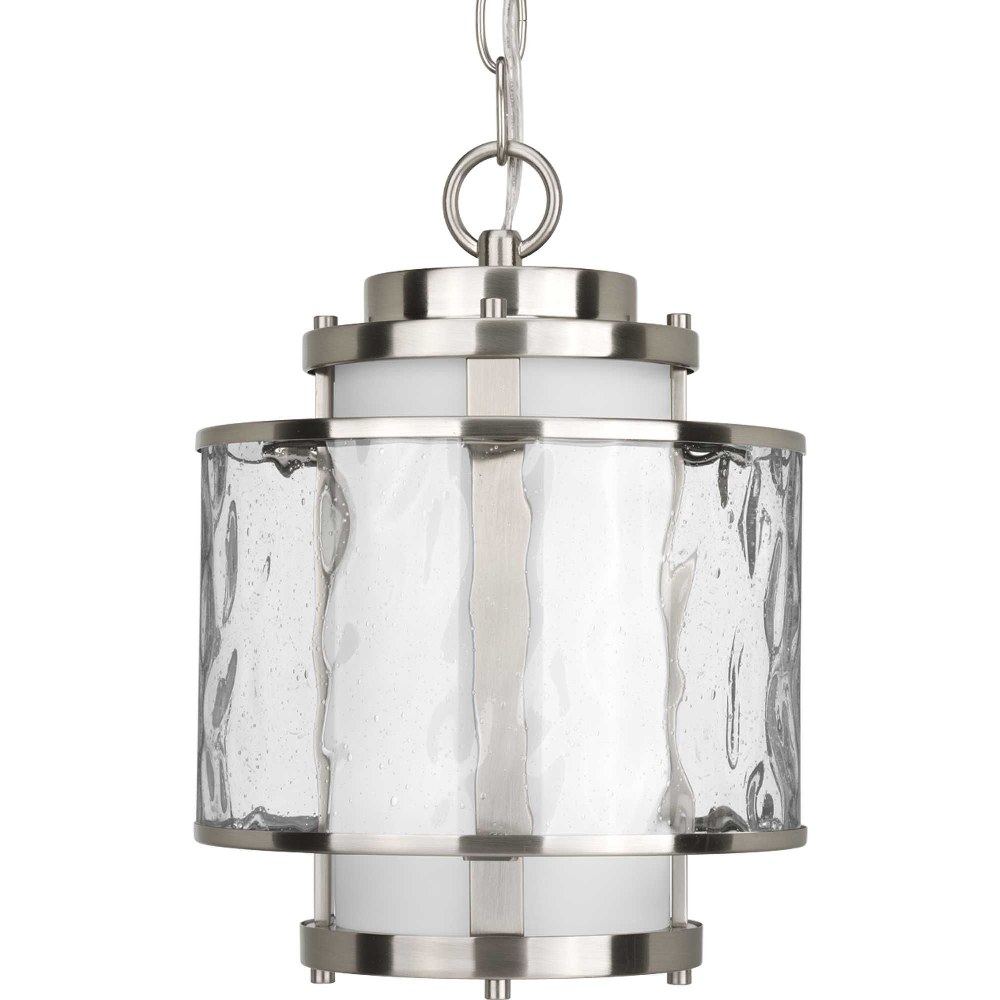 Progress Lighting-P5589-09-Bay Court - 1 Light - Cylinder Shade in Coastal style - 8.75 Inches wide by 12.75 Inches high Brushed Nickel  Brushed Nickel Finish with Etched Opal/Clear Seedy Glass