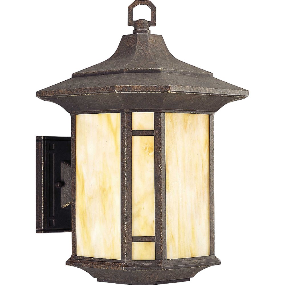 Progress Lighting-P5629-46-Arts And Crafts - Outdoor Light - 1 Light in Craftsman style - 10 Inches wide by 15.13 Inches high   Weathered Bronze Finish with Light Honey Art Glass