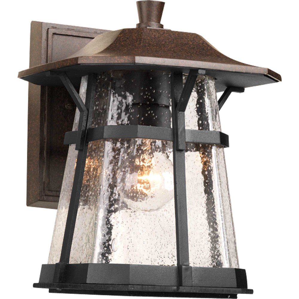 Progress Lighting-P5750-84-Derby - Outdoor Light - 1 Light in Modern Craftsman and Rustic style - 8.5 Inches wide by 11.25 Inches high   Espresso Finish with Water Seeded Glass