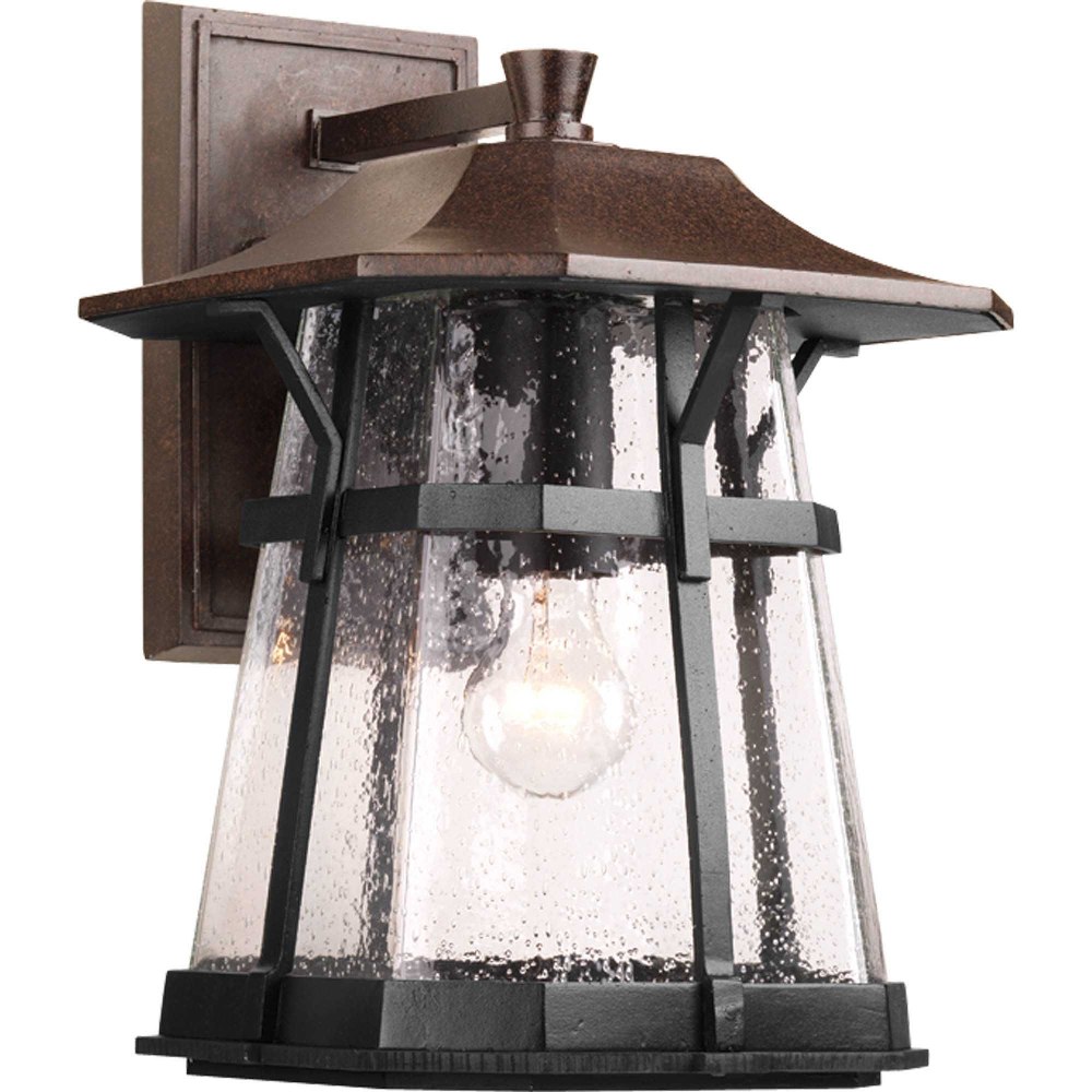 Progress Lighting-P5751-84-Derby - Outdoor Light - 1 Light in Modern Craftsman and Rustic style - 10.63 Inches wide by 15.5 Inches high   Espresso Finish with Water Seeded Glass