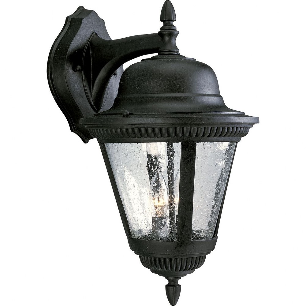 Progress Lighting-P5864-31-Westport - Outdoor Light - 2 Light in Transitional and Traditional style - 11 Inches wide by 19.25 Inches high Textured Black Incandescent Black Finish with Etched Seeded Gl