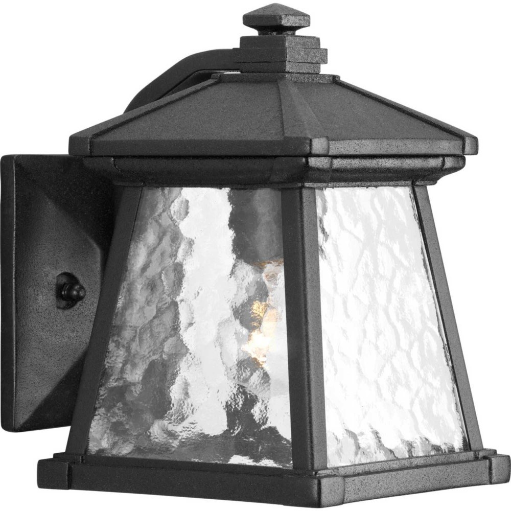 Progress Lighting-P5906-31-Mac - Outdoor Light - 1 Light in Modern Craftsman and Rustic and Transitional style - 6 Inches wide by 8.5 Inches high   Black Finish with Water Patterned Glass