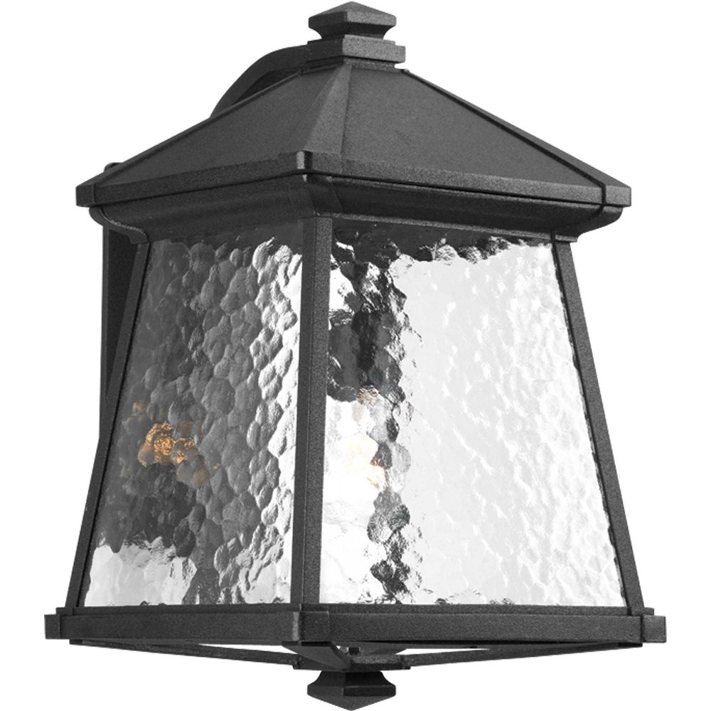 Progress Lighting-P5999-31-Mac - Outdoor Light - 1 Light in Modern Craftsman and Rustic and Transitional style - 11 Inches wide by 16.5 Inches high   Black Finish with Water Seeded Glass