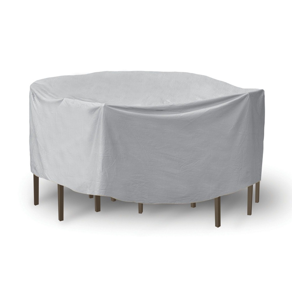 Protective Covers-1159-92 Inch Round Table with Chairs Combo Cover with Umbrella Hole Gray  Tan Finish