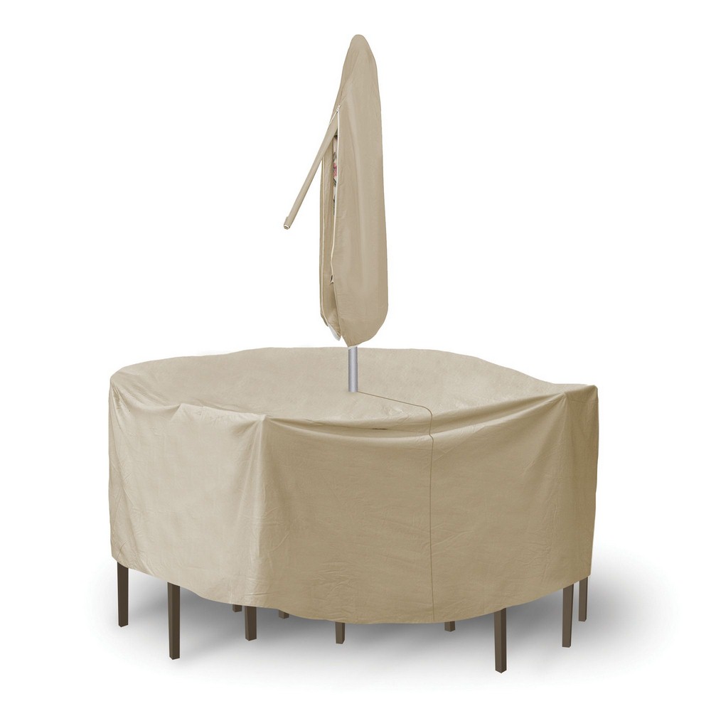Protective Covers-1342-TN-92 Inch Round Bar Table and Chair Cover without Umbrella Hole tan  Tan Finish