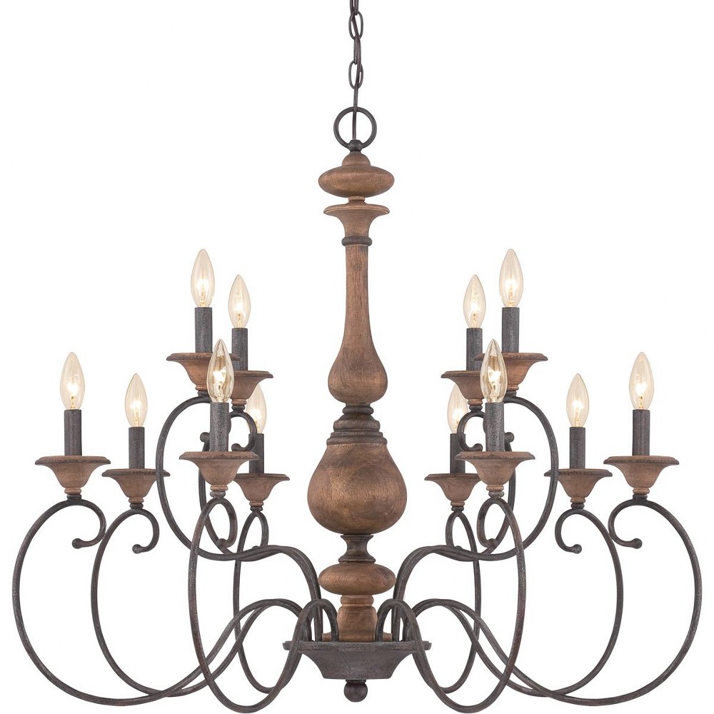 Quoizel Lighting-ABN5012RK-Auburn 2 Tier Chandelier 12 Light Wood   Rustic Black Finish