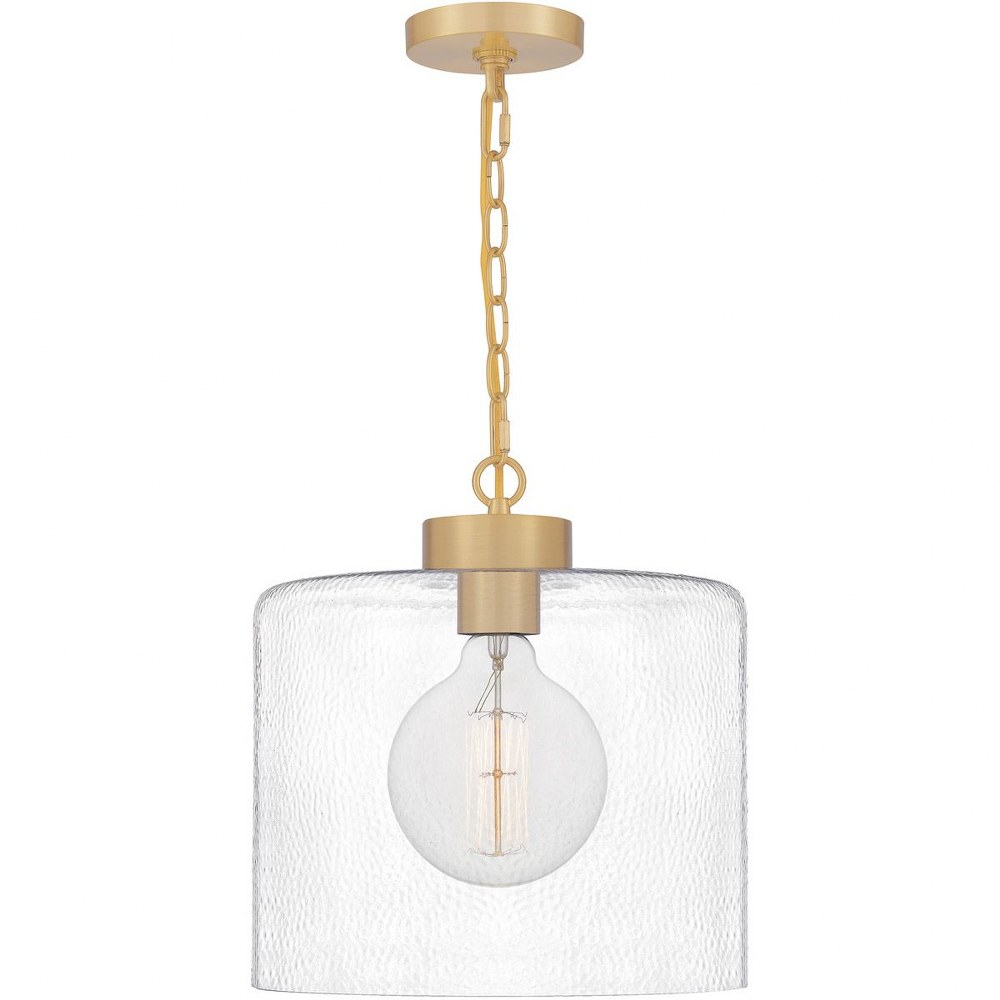 Quoizel Lighting-ABR1512AB-Abner - 1 Light Small Mini Pendant in Transitional style - 12 Inches wide by 13.25 Inches high Aged Brass  Aged Brass Finish with Clear Hammered Glass