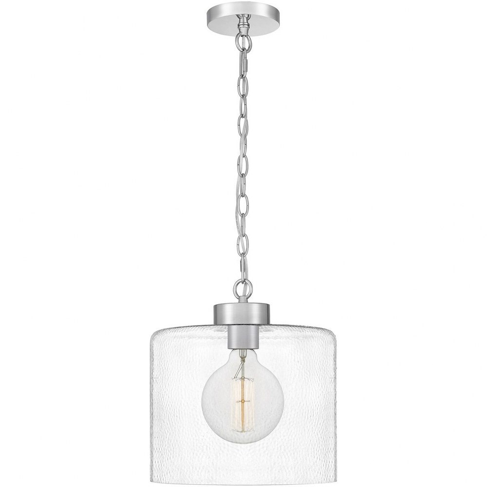 Quoizel Lighting-ABR1512C-Abner - 1 Light Small Mini Pendant in Transitional style - 12 Inches wide by 13.25 Inches high Polished Chrome  Aged Brass Finish with Clear Hammered Glass