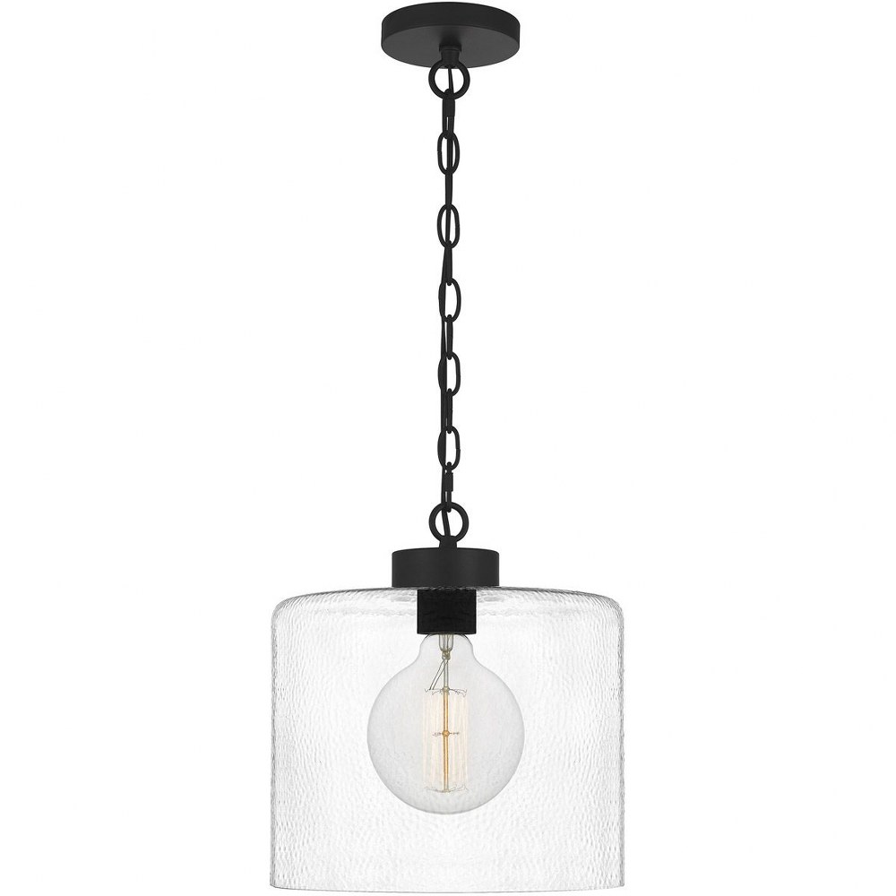 Quoizel Lighting-ABR1512MBK-Abner - 1 Light Small Mini Pendant in Transitional style - 12 Inches wide by 13.25 Inches high Matte Black  Aged Brass Finish with Clear Hammered Glass