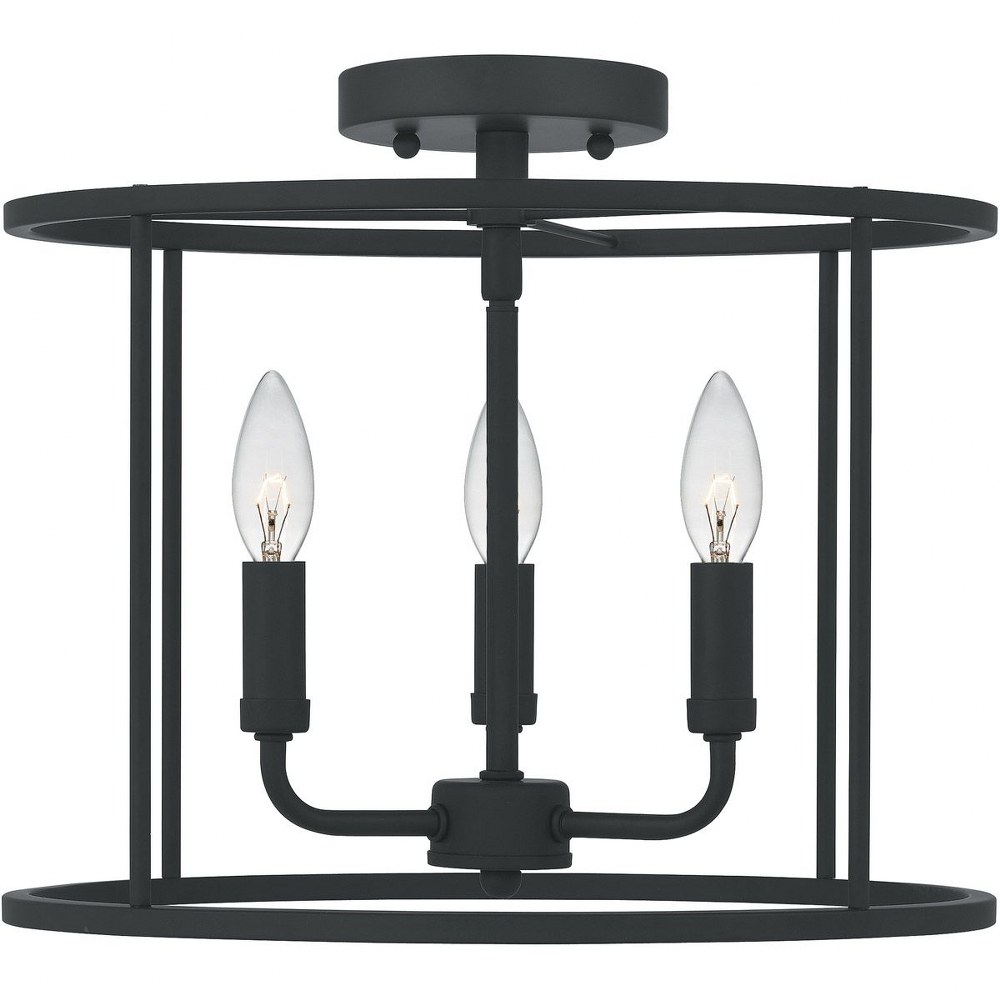 Quoizel Lighting-ABR1714MBK-Abner - 3 Light Semi-Flush Mount in Transitional style - 14 Inches wide by 11.75 Inches high Matte Black  Aged Brass Finish