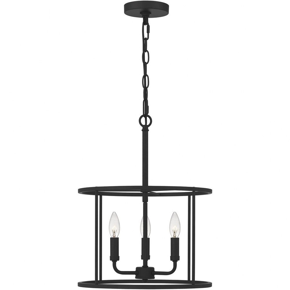 Quoizel Lighting-ABR2814MBK-Abner - 3 Light Pendant in Transitional style - 14 Inches wide by 18 Inches high Matte Black  Aged Brass Finish